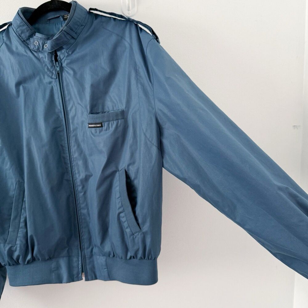 Vtg Members Only Cafe Racer Teal Blue Green Full Zip Bomber Jacket 44 L Large - Picture 10 of 16